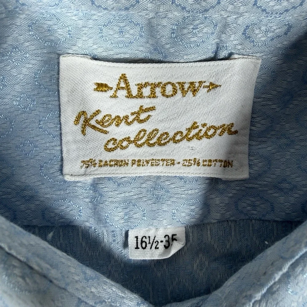 VTG Arrow Kent Collection Shirt Men's 16.5 35 Blue Geometric Sanforized USA Made - Picture 4 of 8